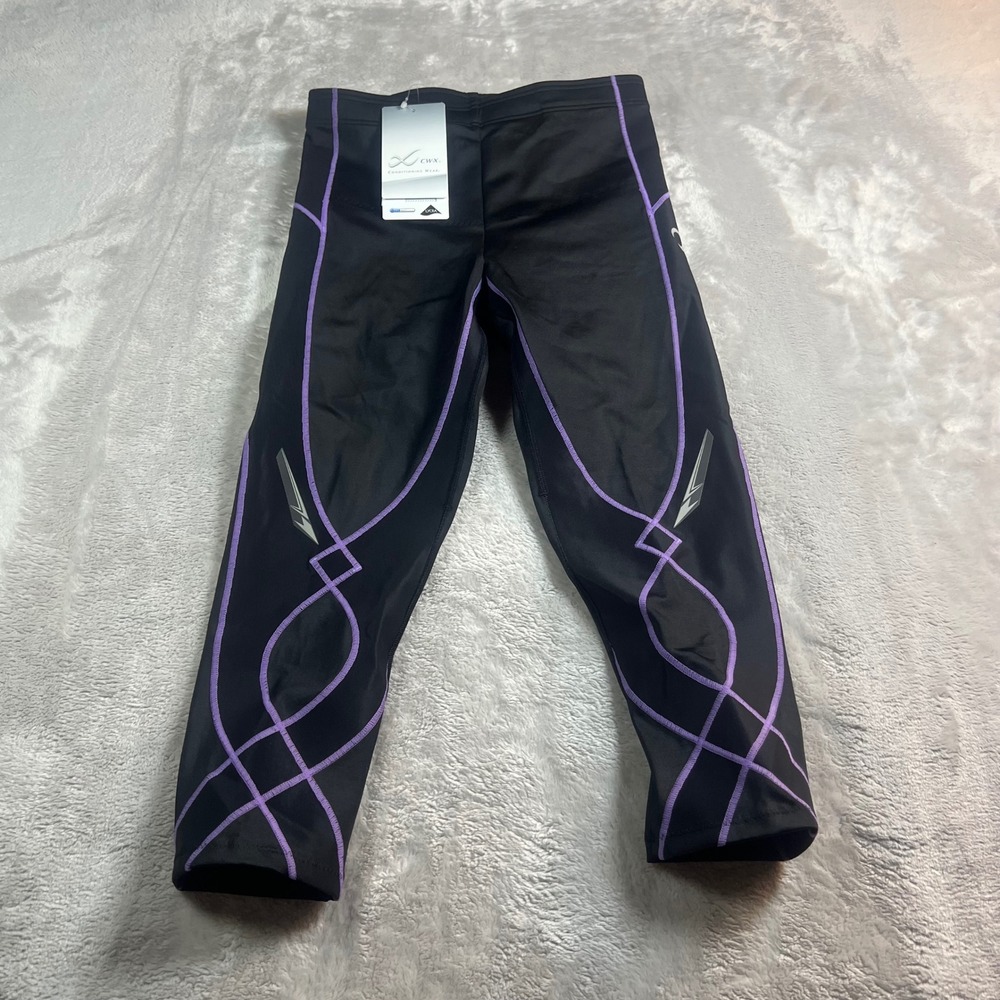 CW-X Women M 3/4 Stabilyx Compression Tights Black Purple 125806